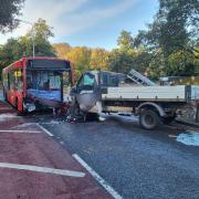 A bus and a van were badly damaged in a head-on collision in Lowestoft