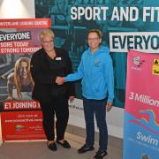 Zara Dyer thanks manager Donna King, from Everyone Active, for sponsoring the swim challenge at Waterlane Leisure Centre in Lowestoft. Picture: Mick Howes