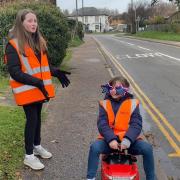 Sophie Howard, 11, and Flo Scott, 10, of Hopton C of E Primary School in their video about parking.