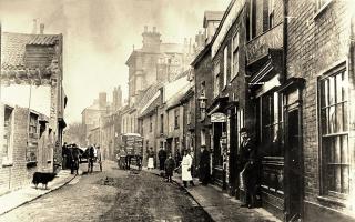 Lowestoft High Street looking north, 1897. The only building in this view still standing is Arnold House which can be seen in the far distance. Image: Jack Rose Collection