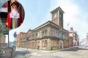 The vision for Lowestoft town hall. Inset: Mayor of Lowestoft Sonia Barker. Pictures: HAT Projects/Sonia Barker