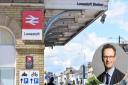 Lowestoft rail station. Inset: Waveney MP Peter Aldous