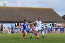 Lowestoft Town's Jake Reed, white, was on target once more hitting a brace in the pre-season friendly at Leiston, which ended in a 2-2 draw. Picture: Shirley D Whitlow