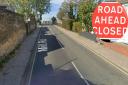 Mill Road, Kirkley in Lowestoft. Inset, a road closure sign. Pictures: Google Images/Newsquest