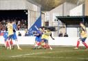 Jake Reed fires in a shot for Lowestoft Town FC. Picture: Shirley D Whitlow