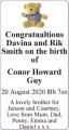Congratualtions Davina and Rik Smith on the birth of