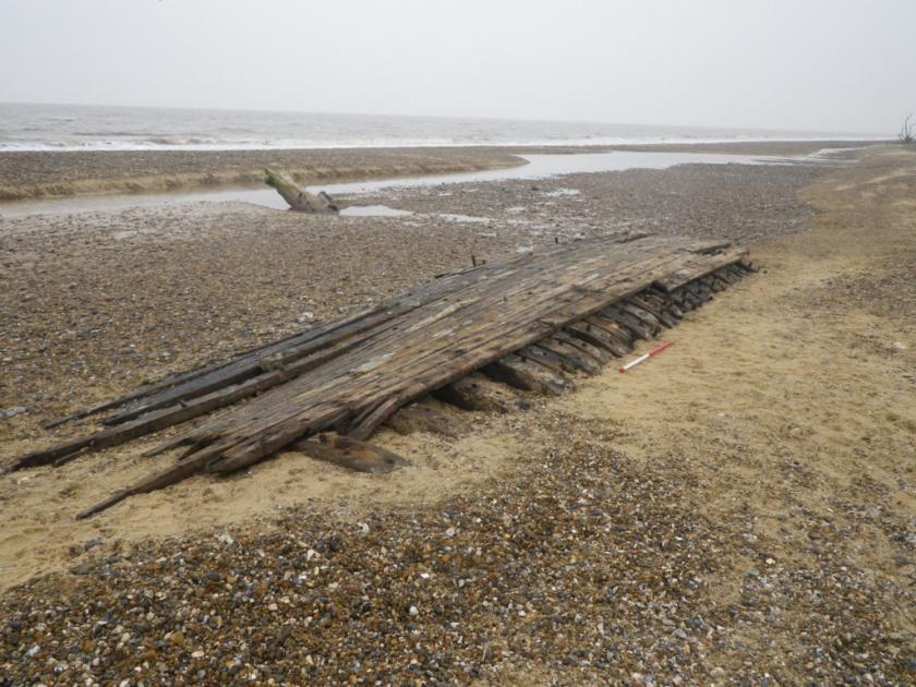 Mysterious shipwreck uncovered on Suffolk beach 