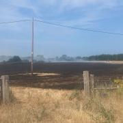 The scene of the fire at Carlton Marshes in Lowestoft on Wednesday evening.