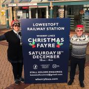 Pictured Left: Jacqui Dale, director of the Lowestoft Central Project, and right: Stephen Hewitt, Greater Anglia Station Team Member, promoting the Christmas Fayre.
