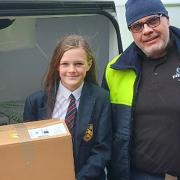 Ormiston Denes Academy students with the boxes ready for transportation.
