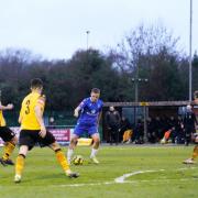 Josh Harvey in action for Lowestoft Town FC at East Thurrock United.