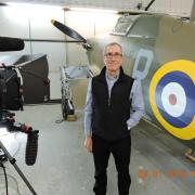 Aviation author and historian Ian McLachlan filming in Suffolk.