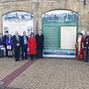 The unveiling of the new panel at Lowestoft railway station.