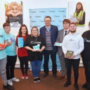 Inspire students are raising funds for bleed control kits in Lowestoft. Pictured with Waveney MP Peter Aldous. Picture: Mick Howes