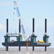A jack up barge around one of the new nesting structures being developed in Lowestoft. Picture: Mick Howes