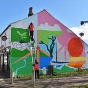 Work on one of the new murals in Lowestoft. Picture: Mick Howes
