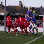 Lowestoft players attacking the Heybridge goalmouth. Picture: Shirley D Whitlow