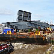 The final two southern side sections of the £126.75m Gull Wing bridge arrive in Lowestoft. Picture: Mick Howes