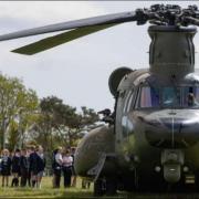 The RAF Chinook helicopter - operated from RAF Odiham - with Carlton Colville Primary School children in Lowestoft. Picture: Carlton Colville Primary School