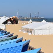 Stages being set up on Lowestoft's South Beach for First Light Festival 2023.