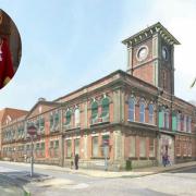 The vision for Lowestoft town hall. Inset: Mayor of Lowestoft Sonia Barker. Pictures: HAT Projects/Sonia Barker