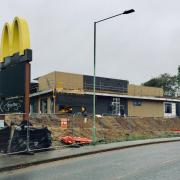 McDonalds Drive Thru branding has been installed as work continues on the new McDonald's outlet at land south of Leisure Way in Lowestoft. Picture: Mick Howes