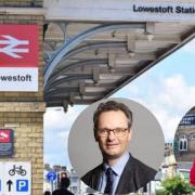 Lowestoft railway station. Inset: Waveney MP Peter Aldous. Inset: Jess Asato, Labour Parliamentary Candidate for Lowestoft. Pictures: Newsquest/Lowestoft Labour Party