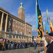 The Remembrance service held outside of City Hall in Norwich