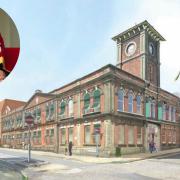 The vision for Lowestoft town hall. Inset, Mayor of Lowestoft Sonia Barker. Pictures: HAT Projects/Charlotte McGuinness