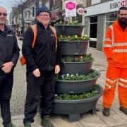 New planters in Lowestoft Town Centre. L-R Grounds Maintenance Operatives Peter, Spencer and Luke. Picture: Lowestoft Vision
