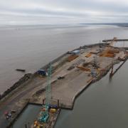 A drone photo shows the progress of piling works at ABP port's Port of Lowestoft. Picture: Jonathan Howes