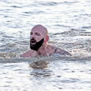 David Jones embarking on his 31-day North Sea charity swim at Lowestoft. Picture: Mick Howes