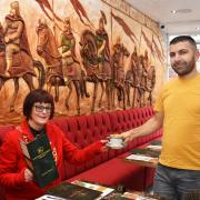 Mayor Sonia Barker and Ozzy Top inside Lavash Kitchen in Lowestoft