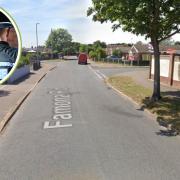Famona Road, Carlton Colville in Lowestoft. Inset, a Suffolk Constabulary officer. Picture: Google Images/Newsquest