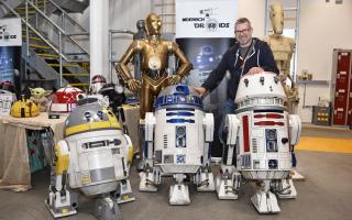 LOWMEX 2023. Jason Harris, of Norwich Droids, with C3PO, R2D2 and R5D4 from the first Star Wars film - all made of plastic and created on a 3D printer at home. Picture: Mick Howes